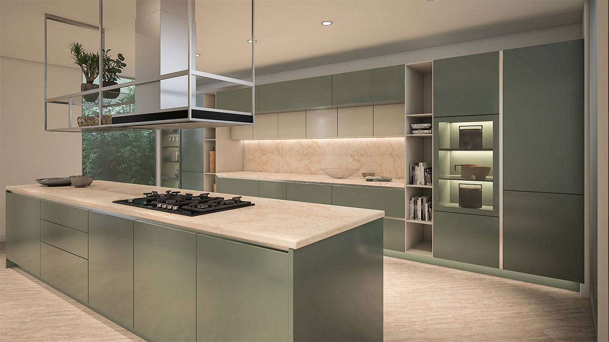 Modern kitchen design with elegant marble worktops