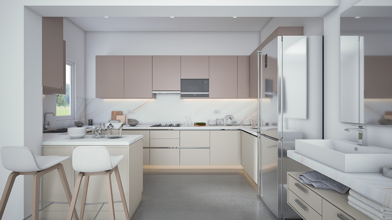 Modular Kitchen Design in pretty pastels