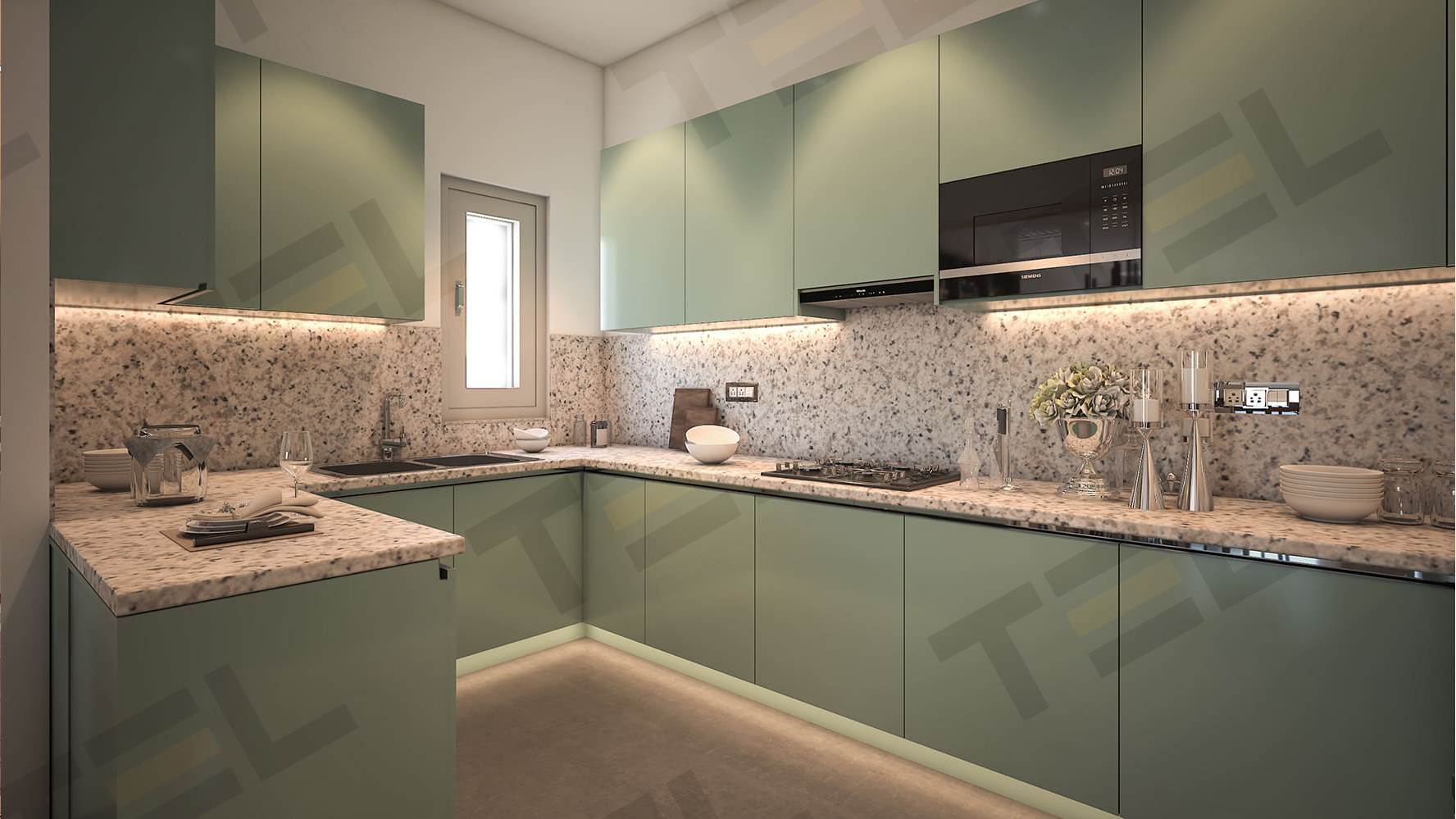 modern elegant green kitchen design idea