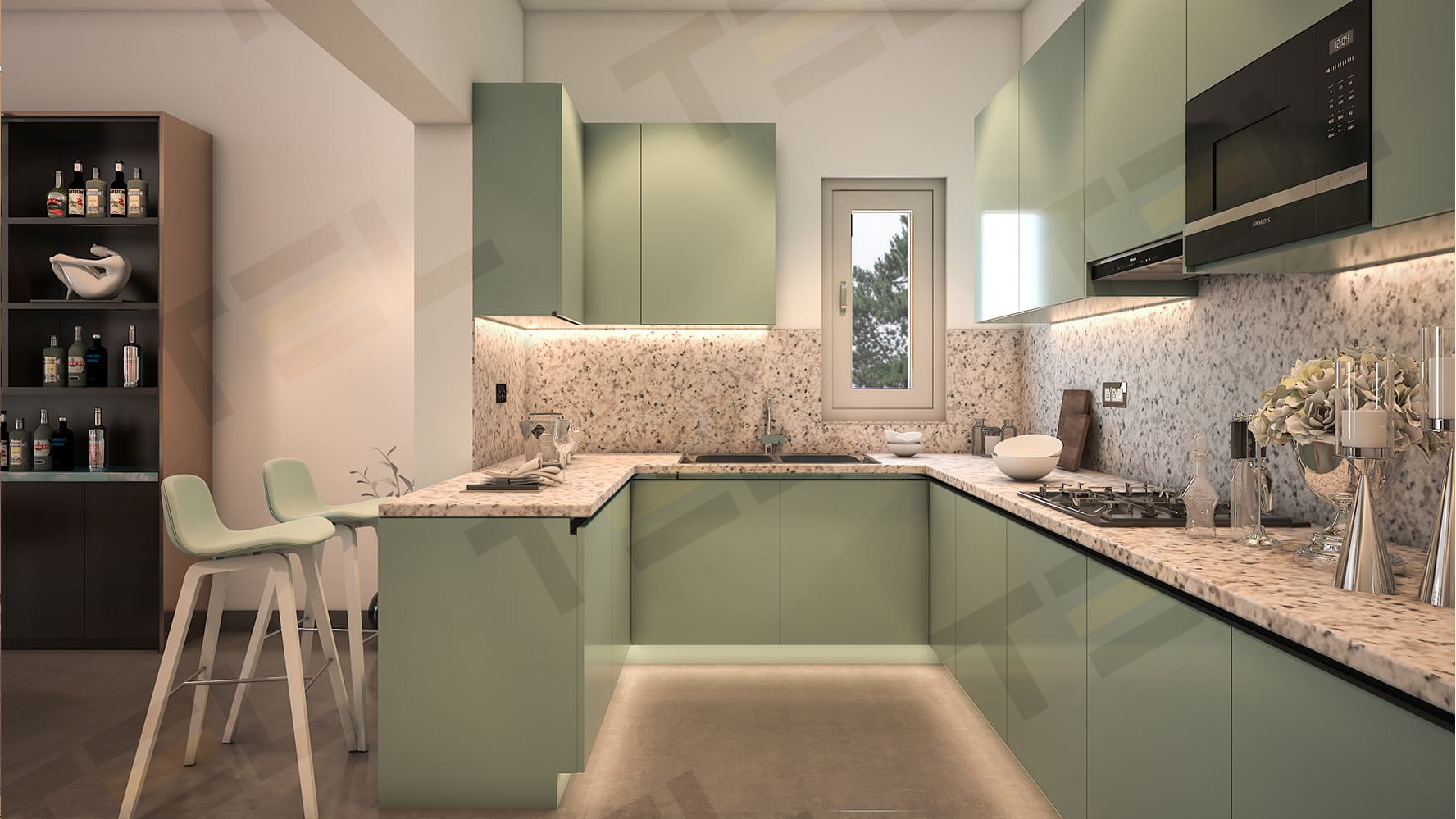 modern elegant green kitchen