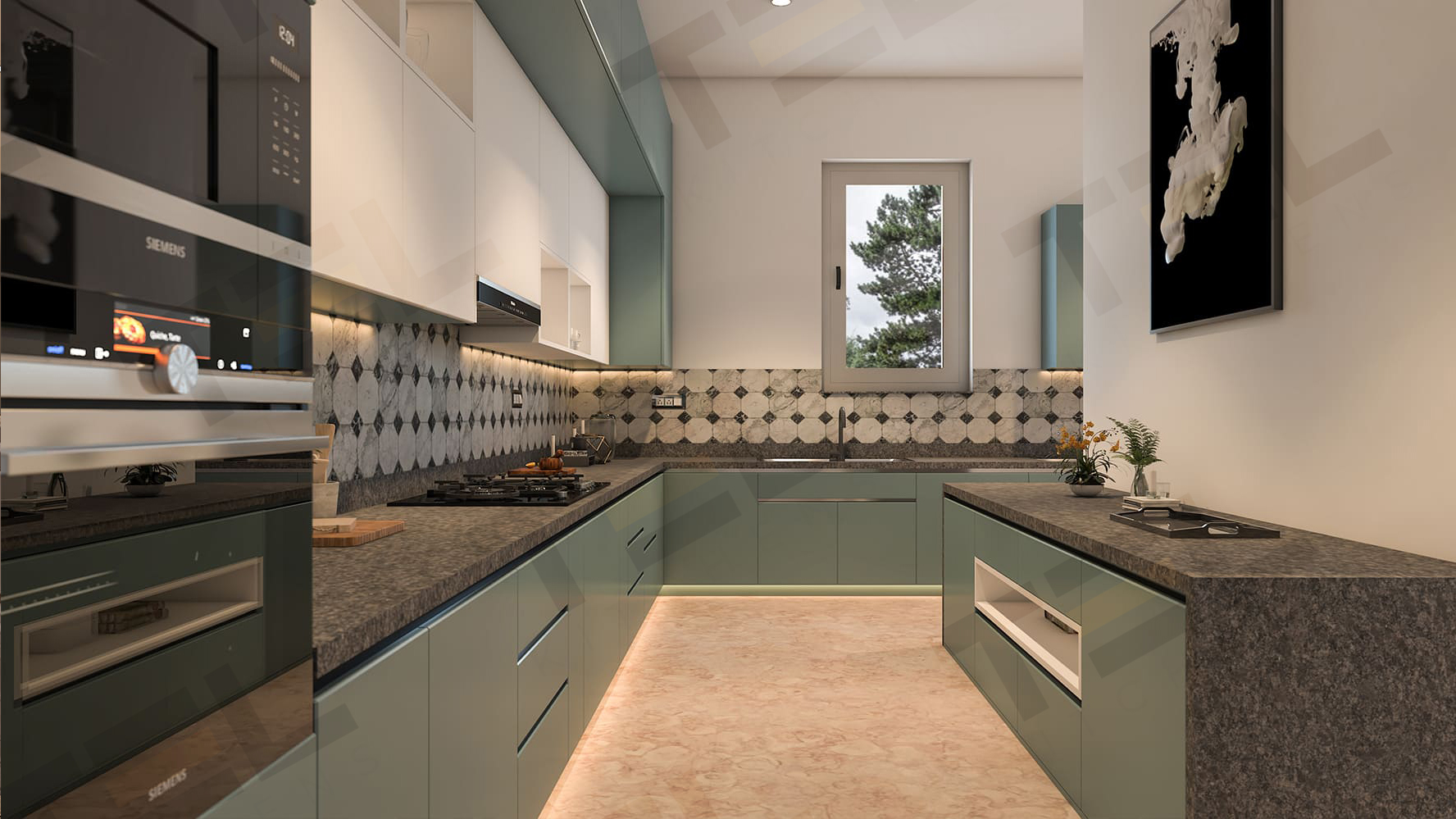 modern green and white kitchen design