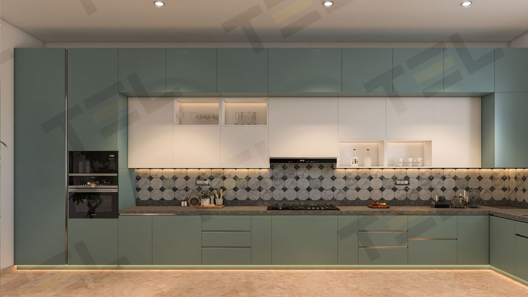 modern green and white kitchen