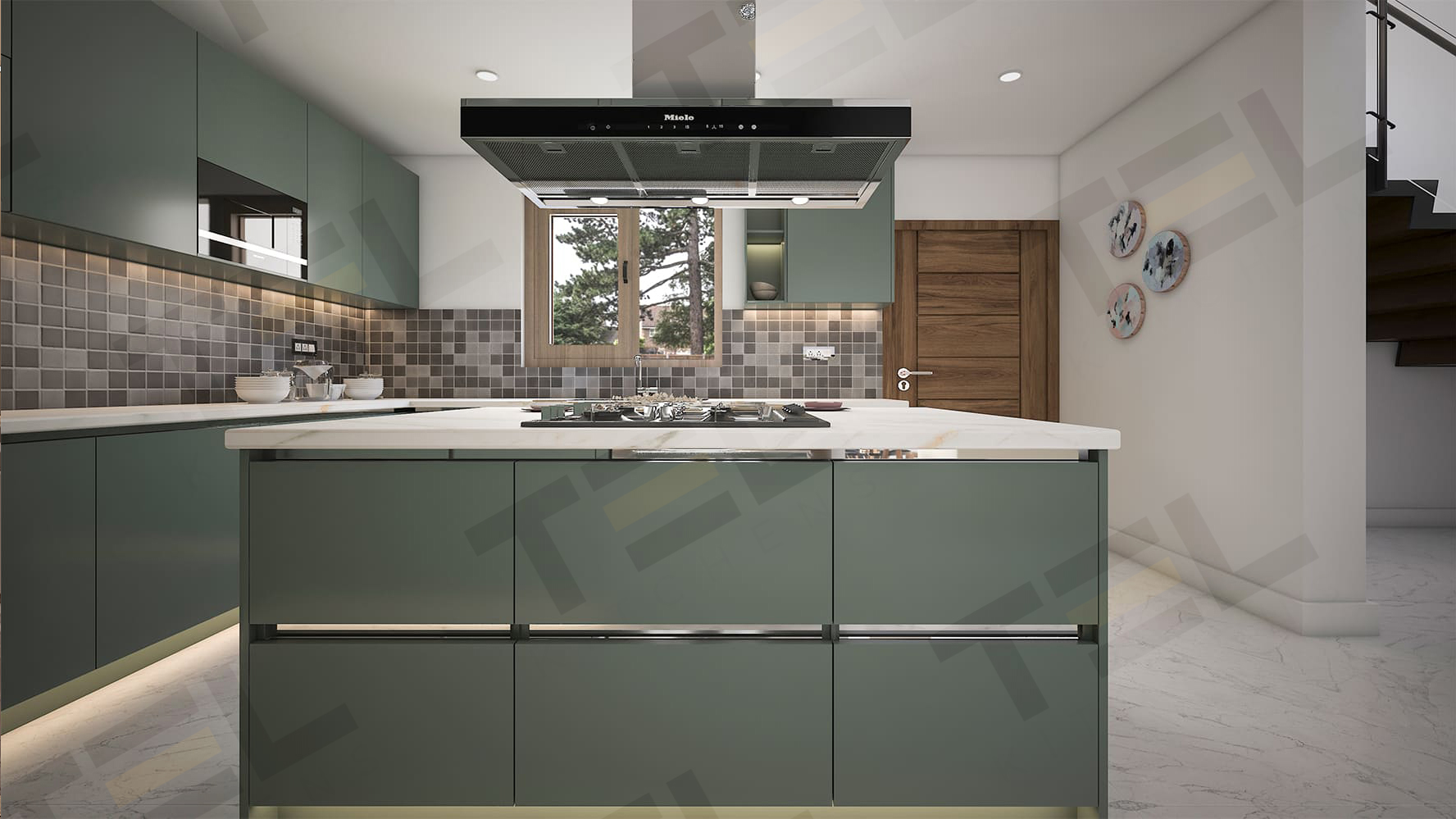 modular elegant green kitchen design idea