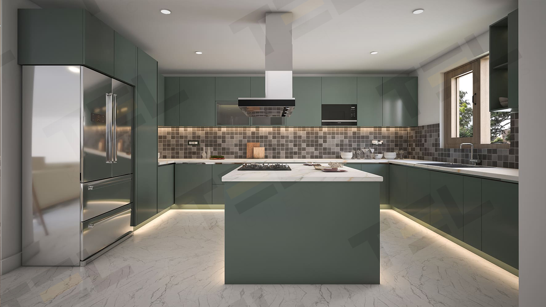 modular elegant green kitchen
