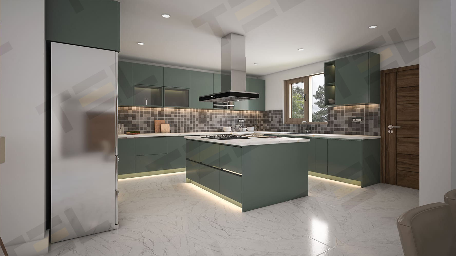 modular green kitchen designs