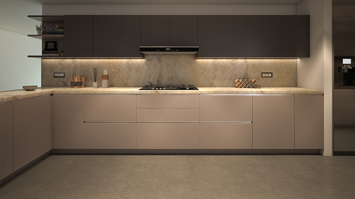 Neutral toned L-shaped kitchen design