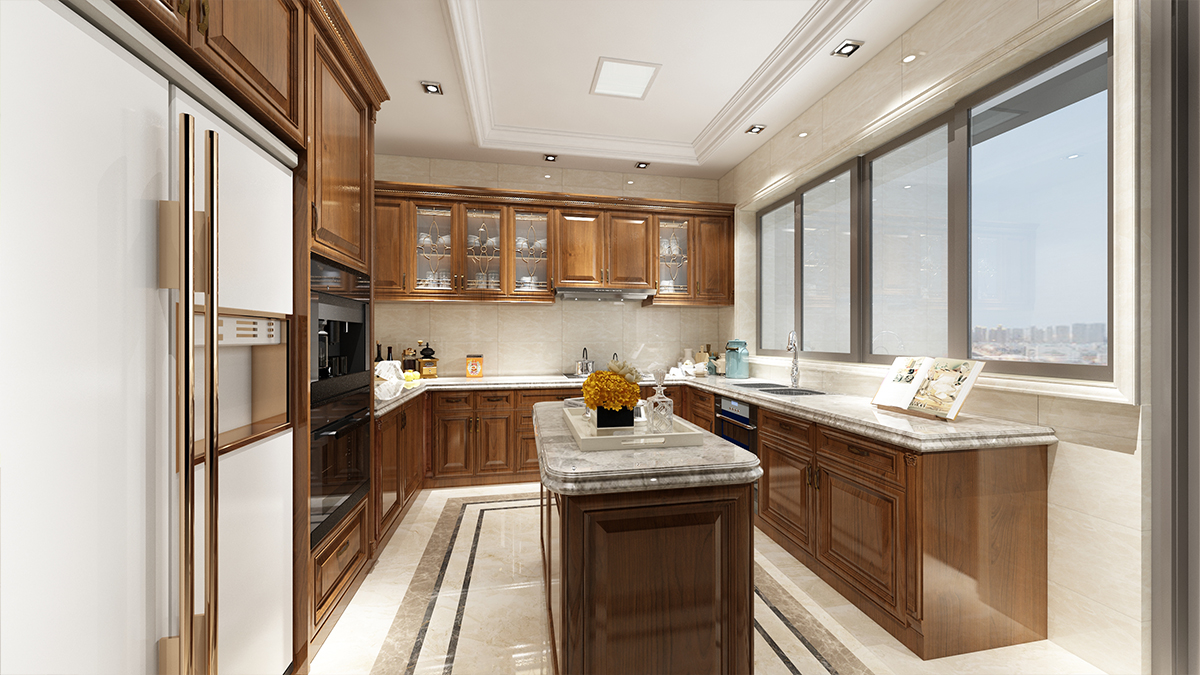 A luxurious U-shaped kitchen design