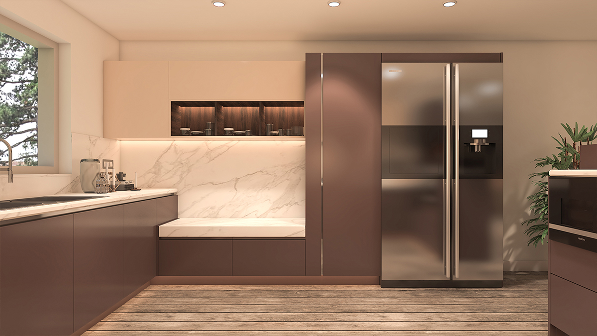 Modern kitchen design with dark cabinets